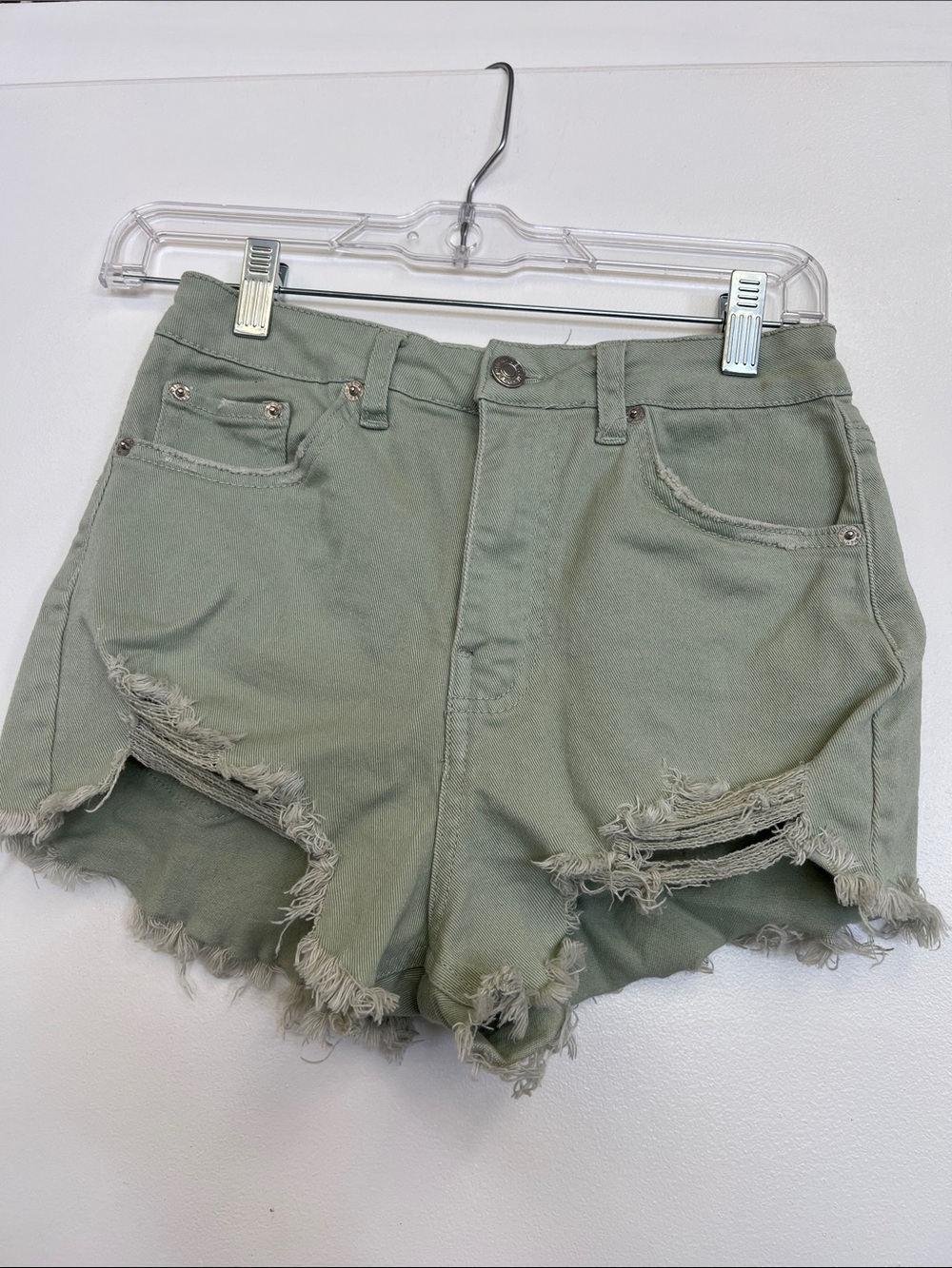 Love Tree Denim Distressed High-Rise Women’s Shorts - Sage Mint Green Small